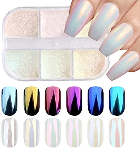 GZSYY Pearl Powder Nail Chrome Glitzerpuder 6 Farben Nagel Spiegel Pulver Mirror Powder Nägel Glitzer Pulver Chrom Pigmente für Nägel