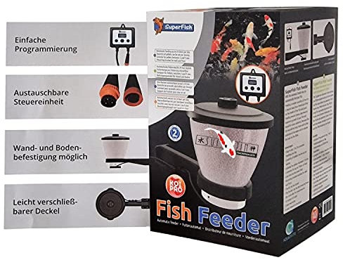 Futterautomat Koi Pro Fish Feeder - inkl. 1kg Koifutter Sui JIN Ginger Grow - Teich Fischfutterautomat, Koi, Koiteich, Fische, Koifutter (7 Liter)