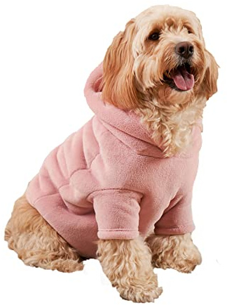 OHS Fleece Dog Hoodie Sherpa Lined Reversible Soft Cosy Easy Care Pet Clothing – Large, Blush Pink