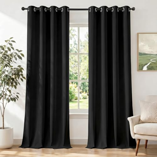 Ystyle Cortinas Salon Dormitorio 2 Piezas, 140×240cm, Cortinas Exterior Terraza Impermeable, Cortina Opacas Modernas Pesante con Ojales, Cortinas Termicas Aislantes Frio Y Calor, Negro