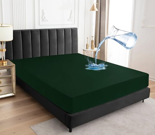 Wasserdichter Matratzenschoner 160x200cm Spannbettlaken, Atmungsaktive Matratzenbezug Wasserundurchlässiger Matratzen-Schutz Nässeschutz Spannbetttücher - Grün