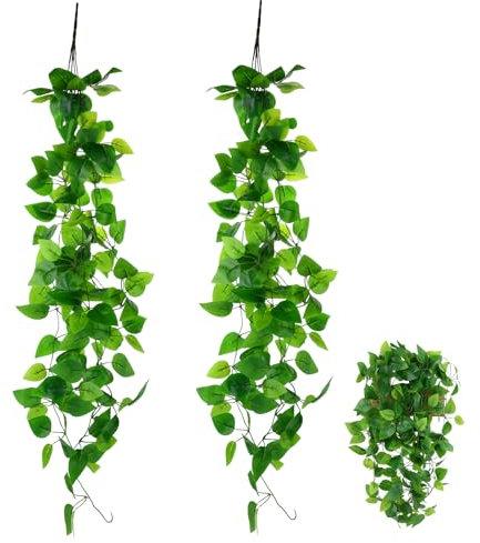 2 Stück Kunstpflanze Hängend, Künstliche Hängepflanzen Künstliche Pflanzen Plastik Grünpflanze Hängend 105cm Gefälschte Efeu Plastikpflanzen für Indoor Outdoor Balkon Hochzeit Garten Wanddeko