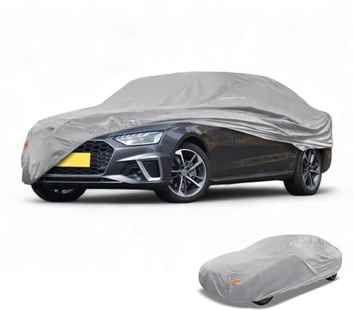 Partuto Universal Sedan bilöverdrag vattentätt alla väder bilar regnskydd fulla yttre skydd med spegelfickor 190T-PU silverton passar för sedanlängd 449 cm till 469 cm