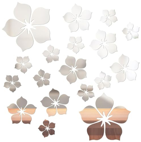 QEXUJOW Espejos de pared,18 piezas de pegatinas de espejo para pared, pegatinas de pared de arte DIY para decoración de fondo en dormitorio, baño, habitación, sala de estar (plata)