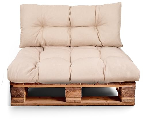 Best Wool Set di Cuscini per Pallet – Cuscino D’assise per Pallet Europei – Imbottitura con Schiuma Granulare Poulirette – Include Cuscino D’assise 120x80cm + Schienale 120x40cm