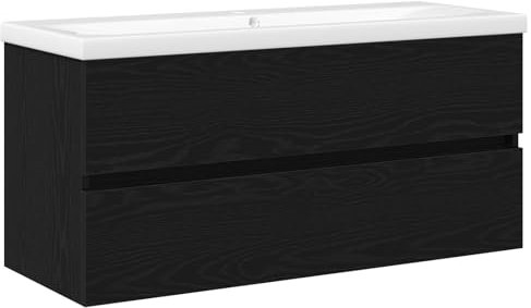 vidaXL Badrumsskåp med handfat Svart Ek 100 x 39 x 62 cm