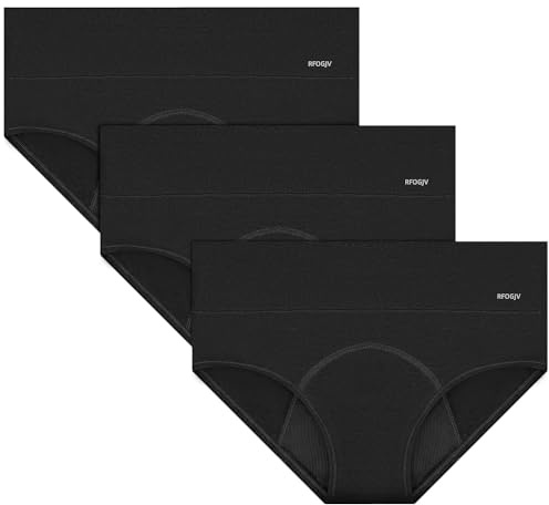 RFOGJV Ropa interior menstrual, 95% algodón, transpirable, paquete de 3 unidades (XS-3XL)​, Negro X 3, L
