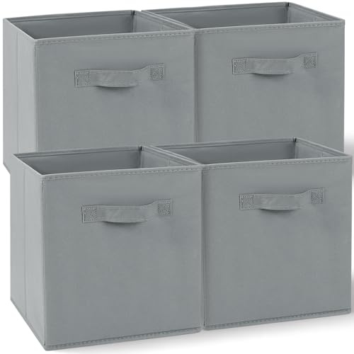 Amazing Tour 4 PCS Cube Storage Boxes 27x27x27 Gray,Foldable Fabric with Handles Collapsible for Home Office Nursery Organiser - Clothes Basket Containers