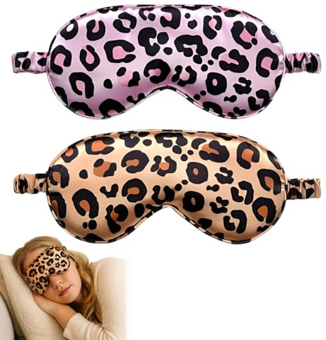 2 stycken mullbärssilke, sovmask, leopardsilke, sovmask för kvinnor, mjuk sidensovmask, ögonmask, sovmask, ljusblockerande sovglasögon för paus resor, blockerar ljus