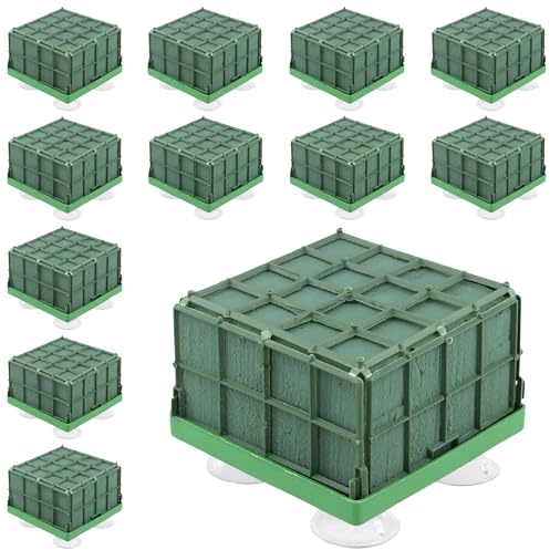 MOUYAT 12 blocchi in schiuma per fiori, gabbie quadrate in schiuma floreale con ventose, 10,2 x 10,2 x 7,6 cm, in schiuma per composizioni floreali, centrotavola per matrimoni, decorazioni per la casa