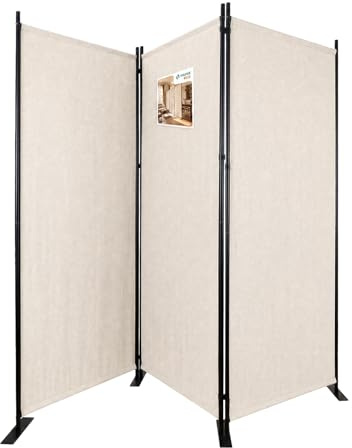 VOUNOT® Separe Divisorio Interno a 3 Pannelli in Metallo, Paravento Pieghevole Autoportante Privacy per Salotto, Camera da Letto e Ufficio, 262 x 30 x 173 cm, Beige