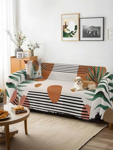Middle Century Sofa Cover Blanket Couch Covers for Armchair Cushion,Couch Sofa Silpcover with Tassel,Orange Brown Boho Abstract Geometric Living Room Bedroom Throw Towel Blanket Covers XX-L 71x150