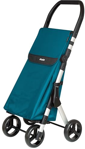 Duett Muuvi Up by Playgroup, Carro de la Compra 4 Ruedas, Bolsa Gran Capacidad 46l, Chasis Muy Ligero de Aluminio, Plegado súper Compacto, Color Aqua (Turquesa)