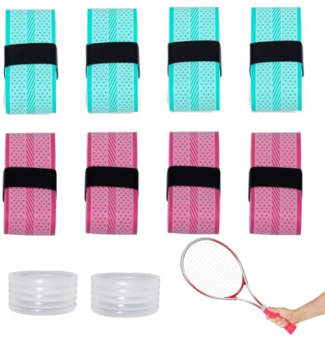 YZDZSW 10 stycken greppband, tennisracket, set – 110 cm, halkfria band med fixeringsringar och självhäftande remsor, absorberande och dämpande för badminton, squash, padel, pickleball (beige blå)