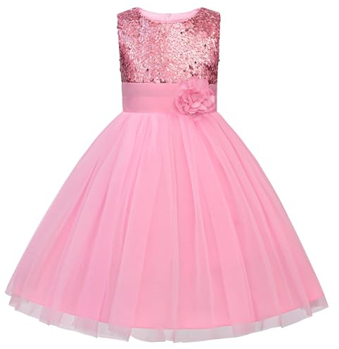 JerrisApparel niña Lentejuela Flor Princesa Vestido de Fiesta de cumpleaños de la Boda (5 años, Rosa Claro)