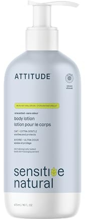 ATTITUDE Body Lotion for Sensitive Skin with Oat, EWG Verified, Dermatologically Tested, Vegan, Extra Gentle, Unscented, 473 mL