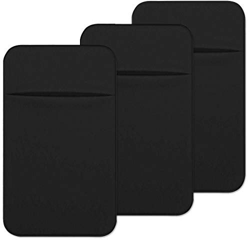 CKANDAY 3 Pack Cell Phone Card Holder with Adhesive Sticker for Back of Phone, Stretchy Fabric Card Sleeves ID Credit Card Pocket Stick On Wallet for Android Smartphones