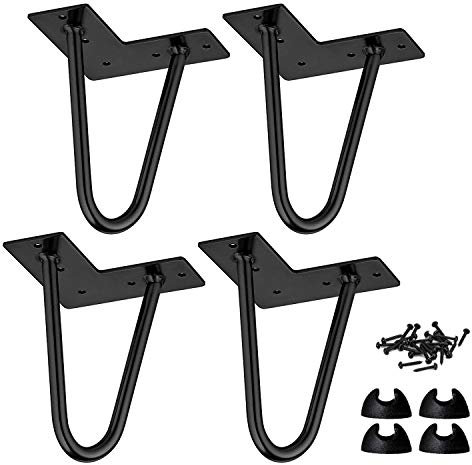 4 Stück Haarnadel Tischbeine 15cm, Modernes Metall Möbelfüße Hairpin Legs mit Bodenschonern, Austauschbare Haarnadelbeine für Schreibtisch Couchtisch Nachttisch Regal Schrank, DIY Möbelgestell Schwarz