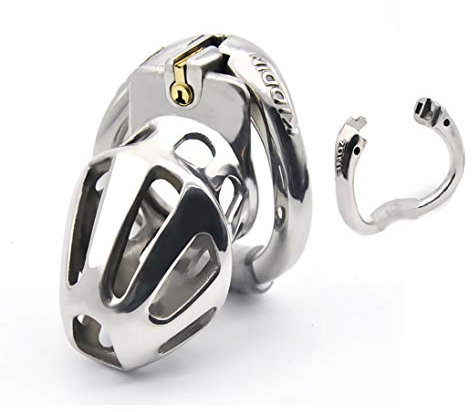 ZWFUN Edelstahl Metall Keuschheitskäfig, verstellbare Split-Ring Design männliche Keuschheit Gerät Peniskäfig Bindung Sexspiel Belüftung keuschheitsgürtel für männer (L, Hodenring Ø 48mm)