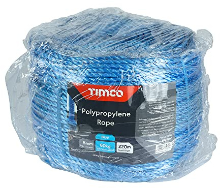 TIMCO Blå polypropylen rep lång spole – 6 mm x 220 m