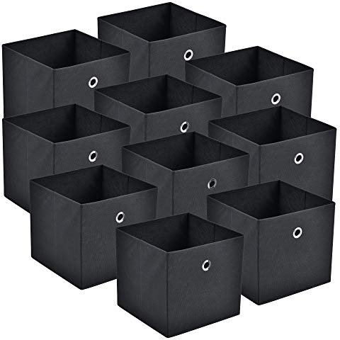 [en.casa] Faltbox 10er-Set Aufbewahrungsbox 30x30x28 cm Klappbox Organizer Vliesstoff Schwarz