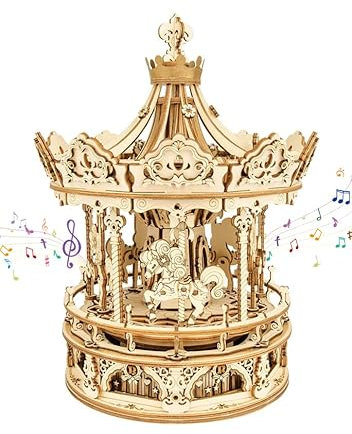 Surplex Carousel Woode Puzzles, 3-D Music Box Jigsaws Model Kits, Laser Cut - Complex Building Models, Development of Mental Toys, for Adults Teens and Children, Romantic Couple Gift
