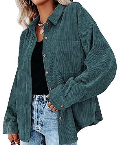 LICHENGTAI Camicia Donna Velluto A Coste, Camicia Donna Maglia Manica Lunga Abito Magliette Lunghe Tunica Taglie Forti Vestito Camicie Elegante Loose Top con Tasche