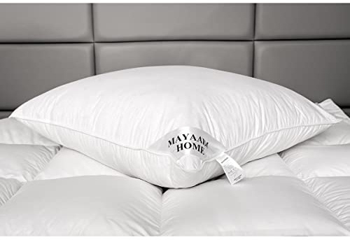 Mayaadi Home Premium Pillow 80 x 80 cm | 1200 g Filling, 3 Chambers Down Pillow + Feathers | 100% Natural Cotton Cover | Optimal Pillow for Sleeping | HS90
