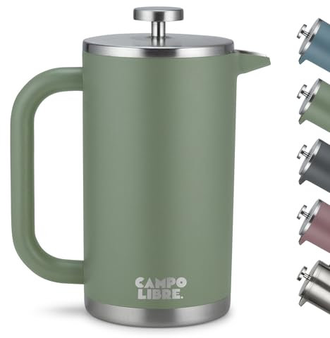 Campo Libre.® Giorgio. French Press I Kaffeebereiter aus doppelwandigem Edelstahl 0,6l I plastikfreie Kaffeepresse mit Thermofunktion inkl. Ersatzfilter I Kaffeezubereiter I 100% recycelter Edelstahl