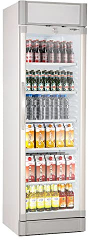 GGM Gastro Réfrigérateur à boissons - 347 Litres - Affichage publicitaire dynamique - Refroidissement économe en énergie - Eclairage LED - Eco Design - 5 étagères - Gris - GK374UEG