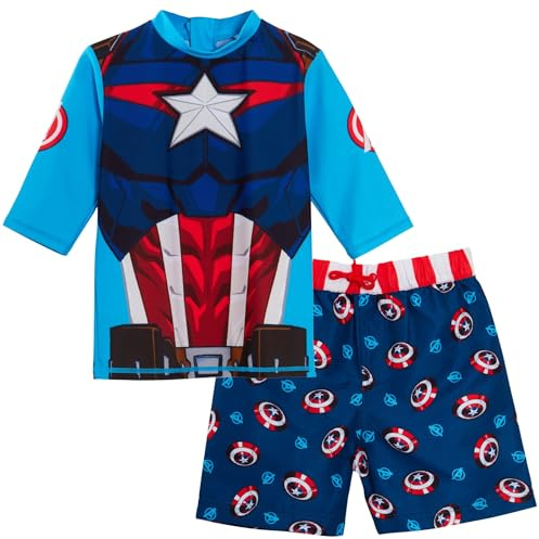 Captain America Swim Shorts + Rash Vest 5-6 Years Blue