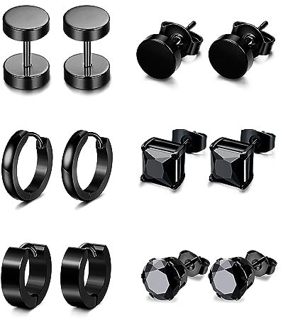 XOEMEL 6 Paar Ohrringe Set für Herren Damen - Hypoallergen Chirurgenstahl Ohrstecker Schwarz für Mehrere Ohrlöcher - Zirkonia Creolen Tragus Piercing Silber