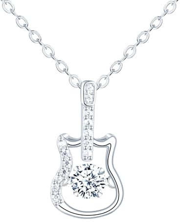 feilok Guitare zircone pendentif collier femmes collier argent 925 sterling