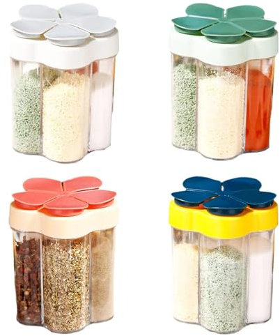 4 Stück Gewürzstreuer, Gewürzglas, Gewürz Organizer Camping, Transparent Gewürzglas, 5 in 1 Gewürzstreuer, Geeignet für Küchen, Camping, Grillen