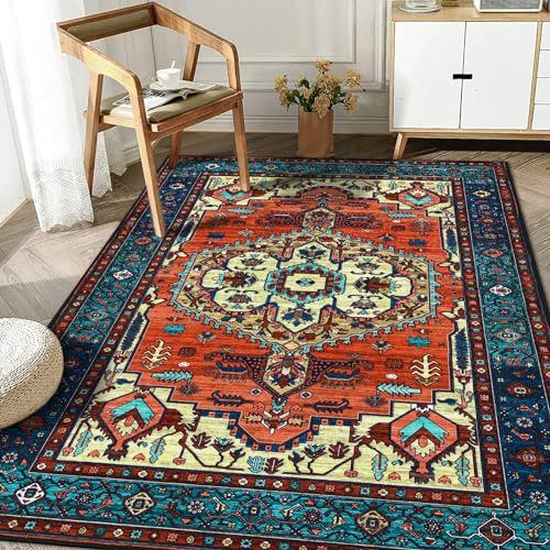 WONGS BEDDING Boho Teppich Wohnzimmer Schlafzimmer Kurzflor Teppiche Waschbar Weich rutschfest Vintage Design