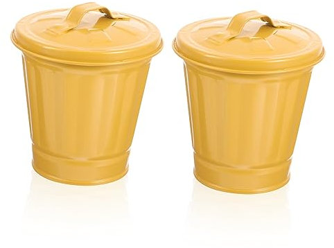 CAXUSD 2pezzi Cestino Da Scrivania in Ferro Zincato Con Coperchio Pattumiera Mini Per Ufficio E Casa Contenitore Per Rifiuti Da Tavolo Design Compatto E Resistente Per Ambienti Moderni