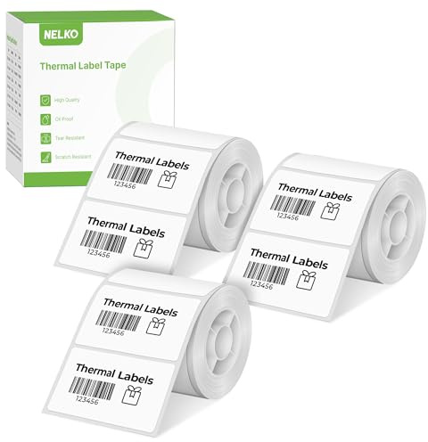 Nelko PM220 Thermal Labels, 2'' x 1.18'' (50x30mm) Waterproof Multi-Purpose Sticker Tape, 3 Rolls of 230 White Thermal Paper