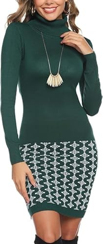 Gyabnw Vestito Donna Invernale in Maglione Collo Alto Abito Casual Elegante di Vita Alta all'Anca Avvolta di Orlo Floreale Tubino Lungo Aderente in Maglia Caldo
