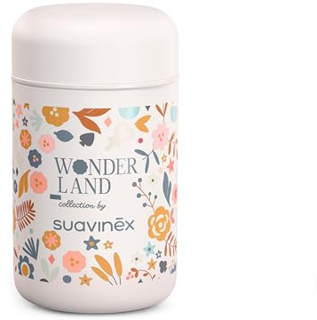 Suavinex, Termo Papillero para Bebé. Termo de Acero Inoxidable con Cierre Hermético Antifugas. Seguro. Para Comidas Calientes y Frías. Para Alimentos Sólidos o Papillas. 400 ml. Wonderland, Flores