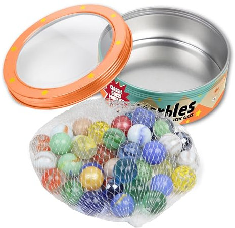 Confezione da 50/100/200 Biglie Colorate e Cristallo - Biglie di Vetro, Pista e Circuiti di Biglie, Gioco Tradizionale, Giocattolo - Bambini, Bambino, Bambina - Colori Casuali (50 unità + étui)