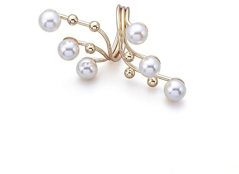 Enautoabs Vintage Pearl Ring Gold Pearl Statement Open Ring Adjustable Pearl Finger Ring Large Pearls Cluster Ring Open Pearls Full Finger Ring Jewelry for Women