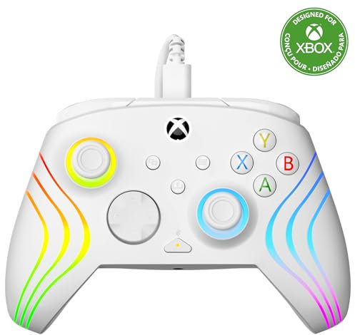 Turtle Beach Afterglow Wave Mando Blanco con Cable RGB - con Licencia para Xbox Series XS, Xbox One y Windows - Botones programables, disparadores de Efecto Hall, Controles de Audio