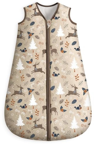 Looxii Baby Sleeping Bag 2.5 Tog 0-6 Months Winter Baby Sleep Sack 100% Cotton Soft Warm Wearable Blanket for Newborn Infant Toddler Brown Elk