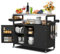 AeasyG Outdoor Kücheninsel, Edelstahl Arbeitsplatte Outdoor Grillwagen, massivholzroller Tischwagen mit Abstellschrank, Gewürz und Handtuchhalter, 4 Haken für Zubereitung, Grillen und Bar
