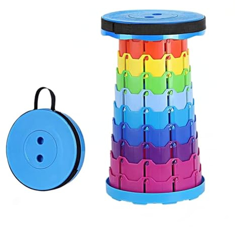 Vbvbip Taburete Redondo Arcoíris Plegable - Taburete de Camping Portátil | Ligero Plegable para Exterior, Picnic, Playa, Viaje, Senderismo - Diseño Duradero y Compacto