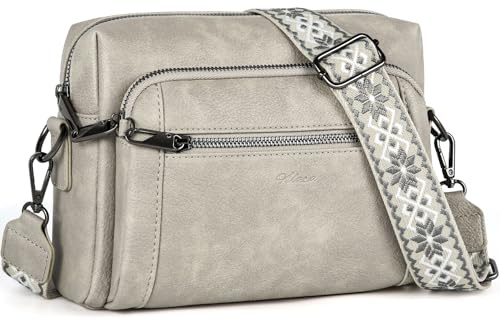 HILAEX Cross Body Bag Women with Anti-Theft Function 4 Zip Compartments