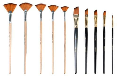 Set di 10 Pennelli a Ventaglio in Nylon Pennelli Artista Set Pittura Pennello Fine per Dipingere Kit Pittura Adulti per Artisti Adulti Vernici Acriliche Acquerelli Acquerello Oli