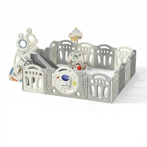 Veitoalioy Parque Infantil Bebe, Parque de Juegos para Bebes Plegable Interiores Exteriores, Centro de Actividades Infantiles con Espuma Anticolisión, Corralito Bebe Grande Niños (Y 12+2 Combo)