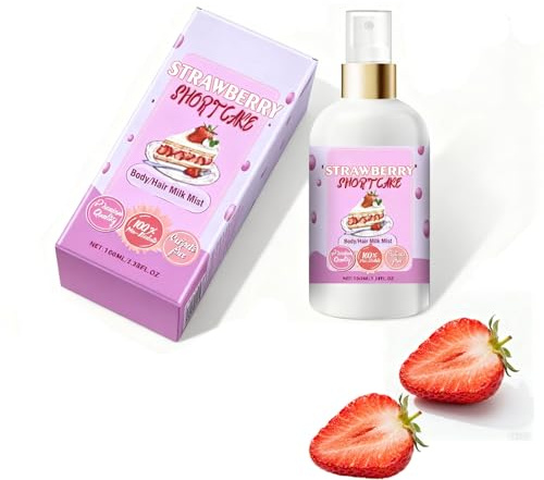 REROON Strawberry Body and Hair Milk Mist Perfume Spray | Long-Lasting Fragrance |Vanilla Cream Puff Sweet Milk Body Lotion Spray | 3.38 Fl Oz, Strawberry