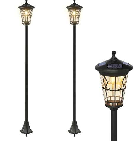 Outsunny Set de 2 Farolas Solares de Jardín IP44 23,5x23,5x186 cm Negro